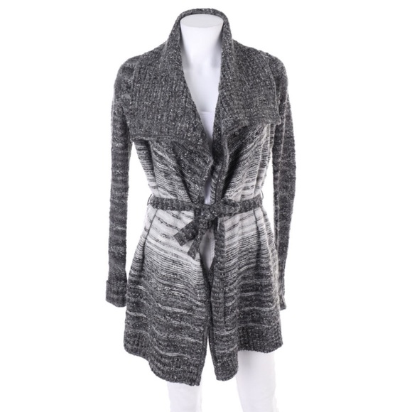Guess Sweaters - Guess Grey and White Wool Blend Cozy Sweater Long Sleeve Cardigan